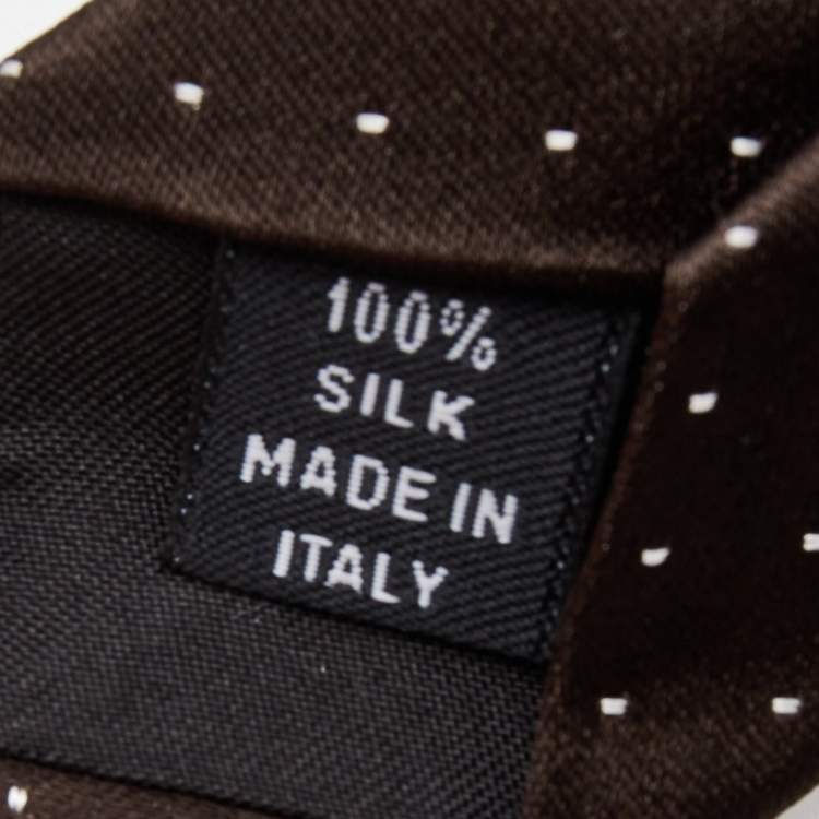 Pre Owned Prada Brown Dotted Silk Narrow Tie