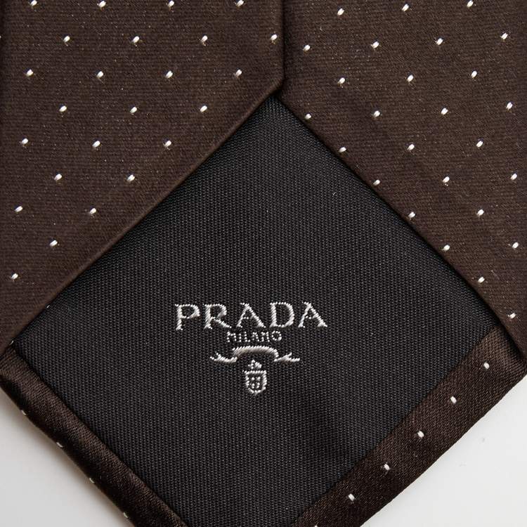 Pre Owned Prada Brown Dotted Silk Narrow Tie