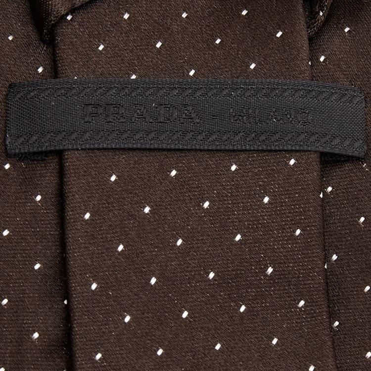 Pre Owned Prada Brown Dotted Silk Narrow Tie