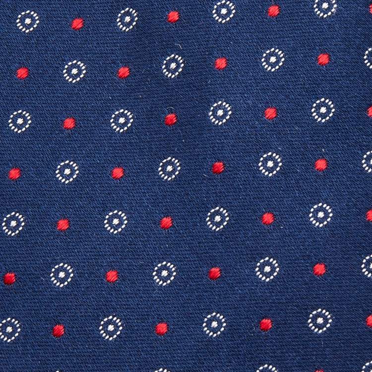 Pre Owned Prada Navy Blue Patterned Silk Narrow Tie