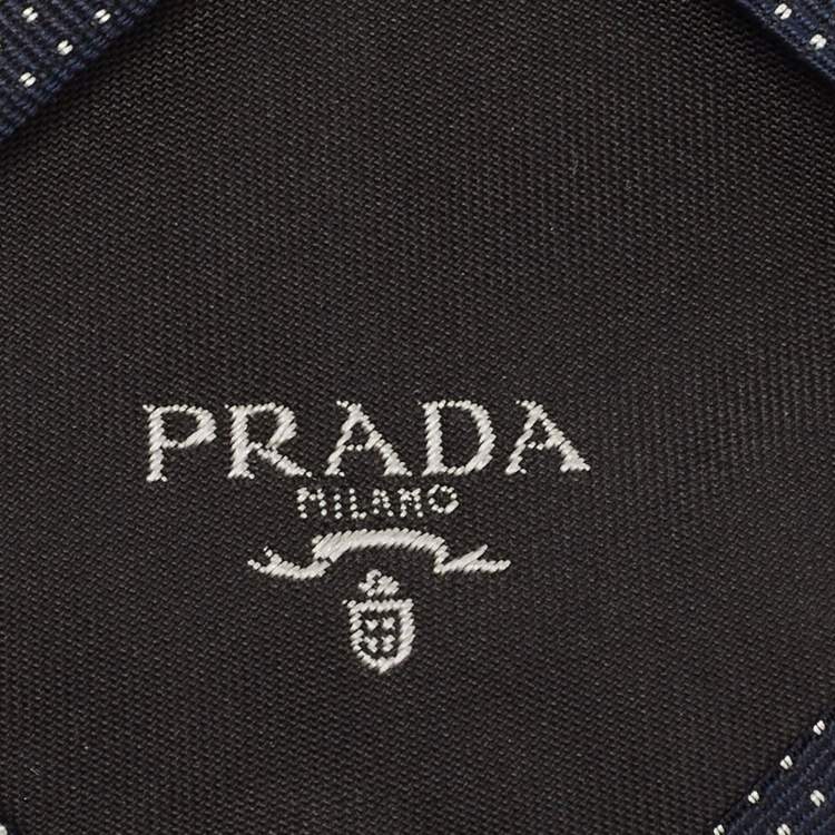 Pre Owned Prada Navy Blue Dotted Silk Slim Tie