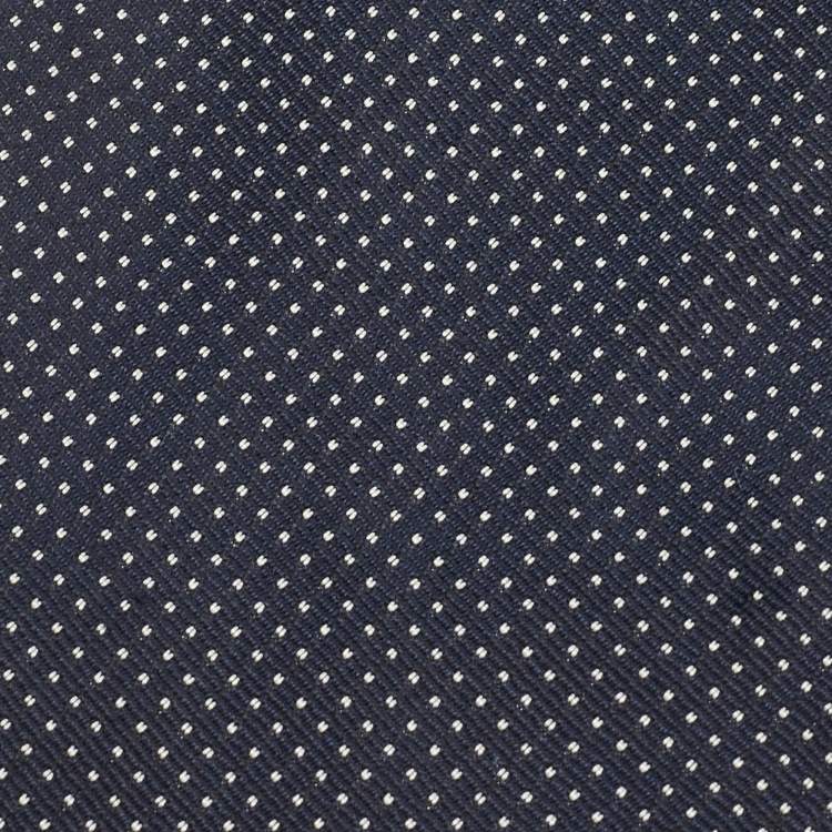 Pre Owned Prada Navy Blue Dotted Silk Slim Tie