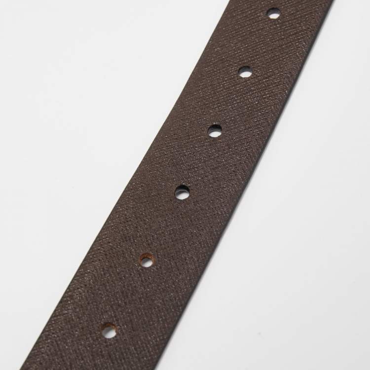 Pre Owned Prada Black/Brown Leather Reversible Buckle Belt 110CM