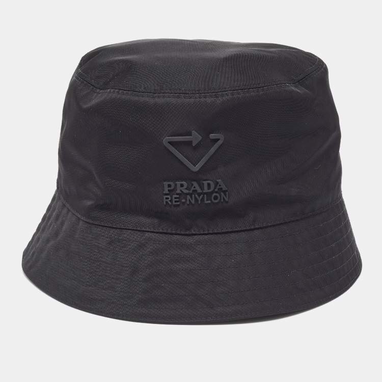 Pre Owned Prada Black Eco-Nylon Bucket Hat L