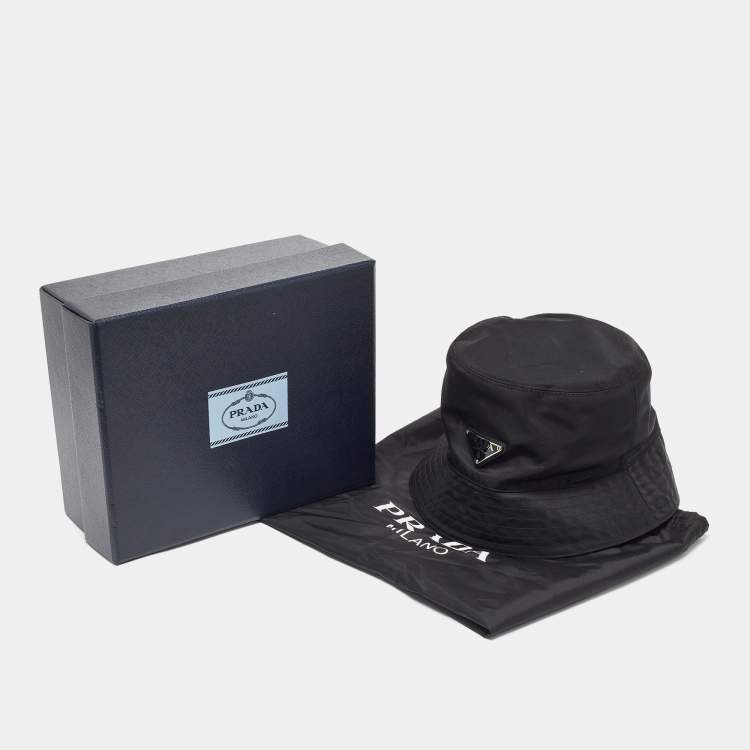 Pre Owned Prada Black Eco-Nylon Bucket Hat L