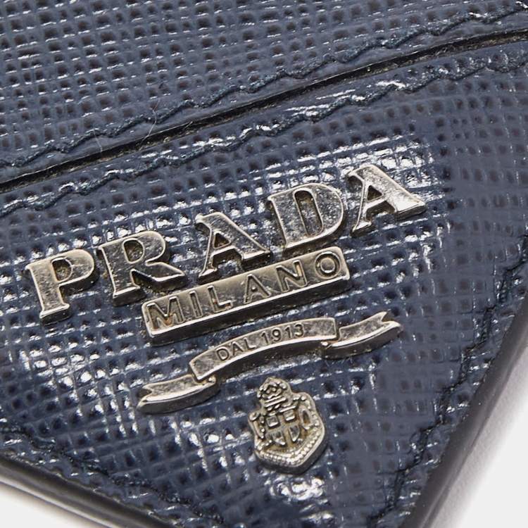 Pre Owned Prada Blue Saffiano Leather Badge Holder