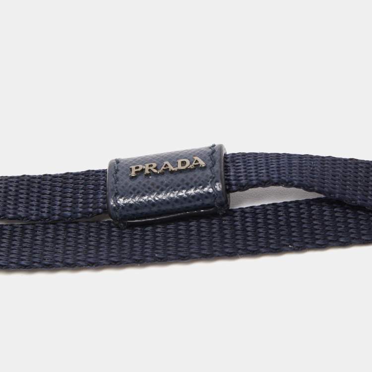 Pre Owned Prada Blue Saffiano Leather Badge Holder