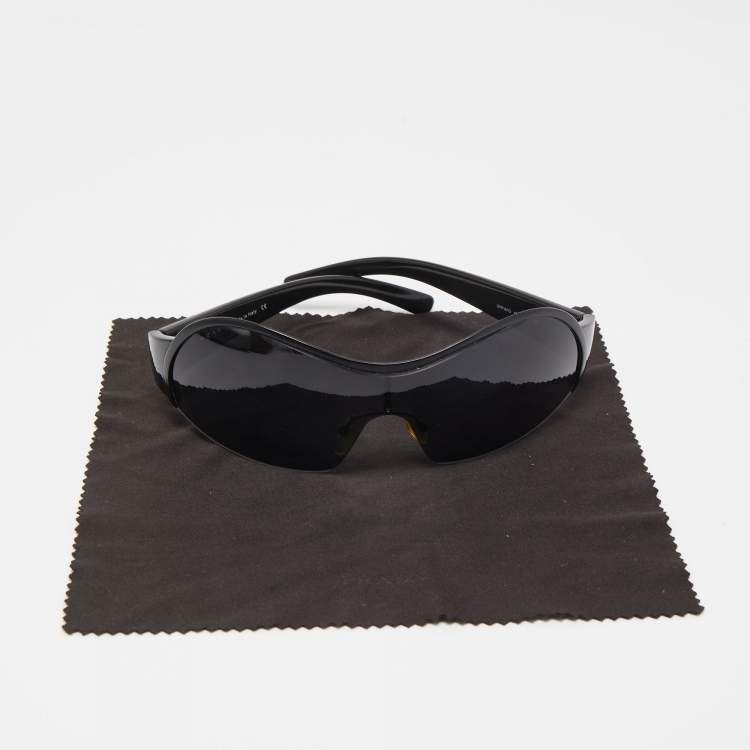 Pre Owned Prada Black SPR60G Shield Sunglasses