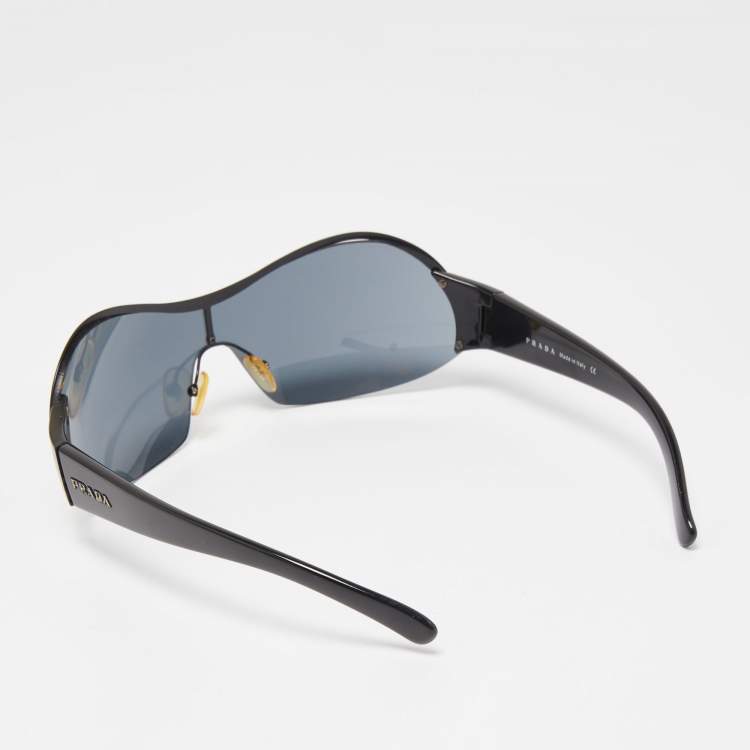 Pre Owned Prada Black SPR60G Shield Sunglasses