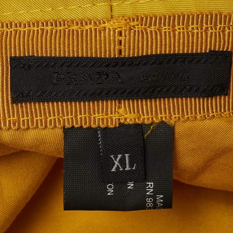 Pre Owned Prada Yellow Nylon Logo Plaque Detail Bucket Hat XL