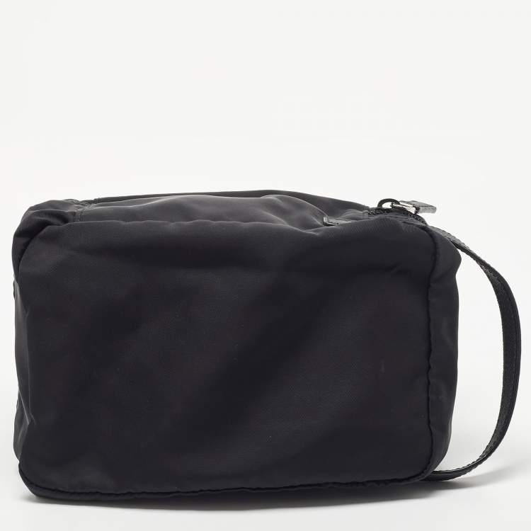 Pre Owned Prada Black Saffiano Leather and Nylon Logo Travel Pouch