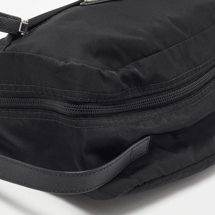 Pre Owned Prada Black Saffiano Leather and Nylon Logo Travel Pouch