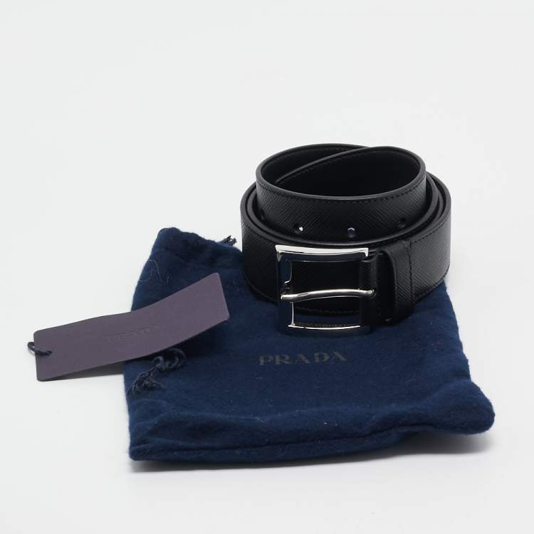 Pre Owned Prada Black Leather Buckle Belt 85CM
