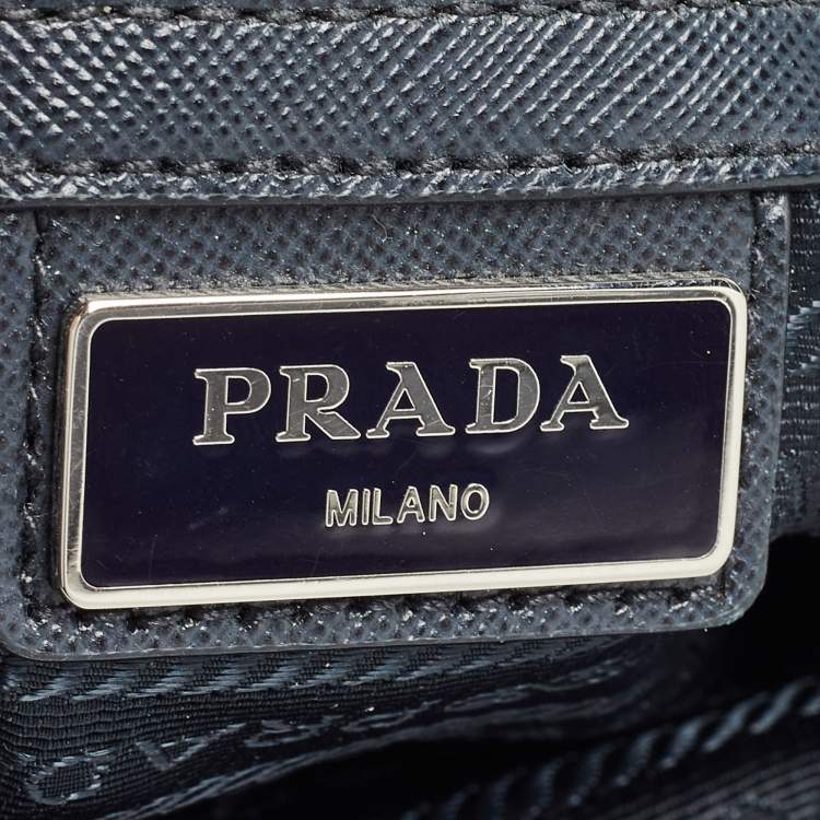 Pre Owned Prada Dark Blue Nylon and Leather Zip Messenger Bag