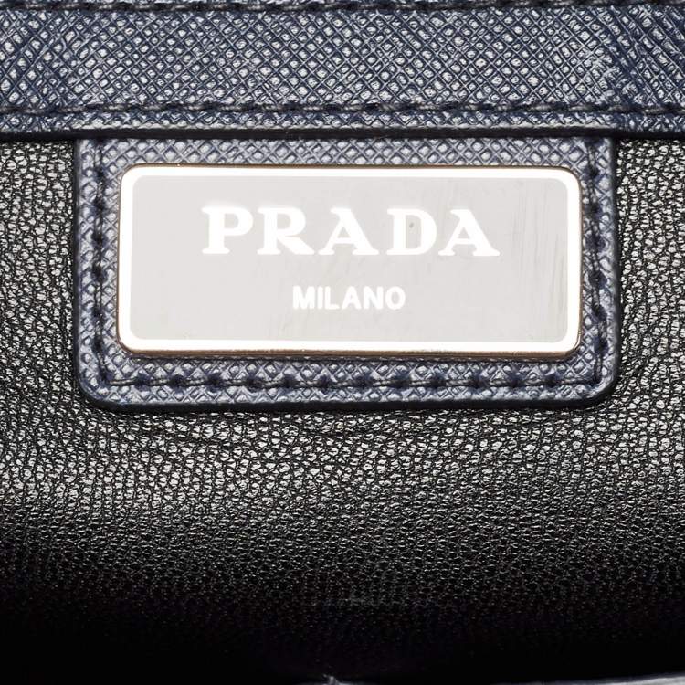 Pre Owned Prada Navy Blue Saffiano Leather Two Way Travel Briefcase