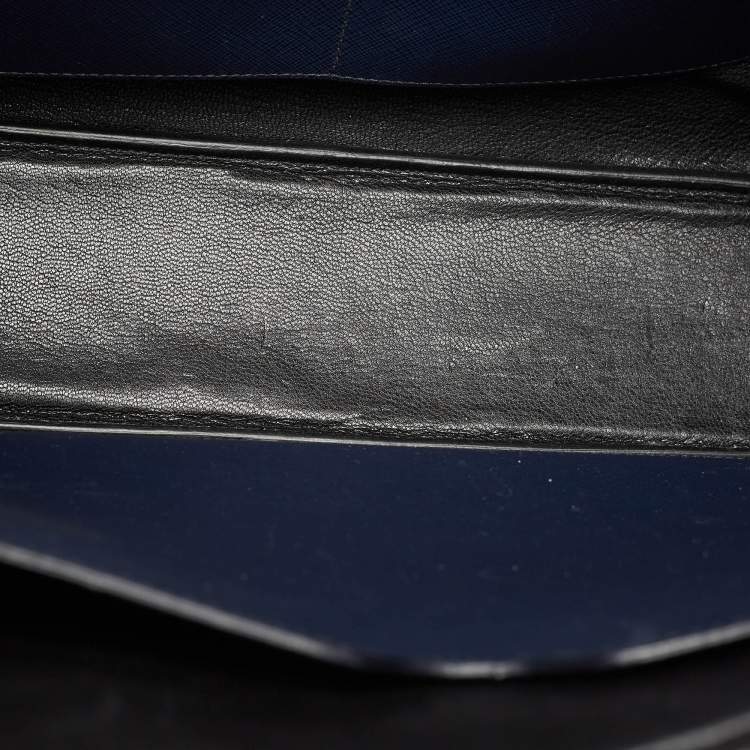 Pre Owned Prada Navy Blue Saffiano Leather Two Way Travel Briefcase