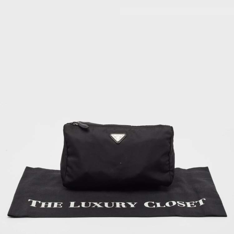 Pre Owned Prada Black Nylon Logo Zip Pouch
