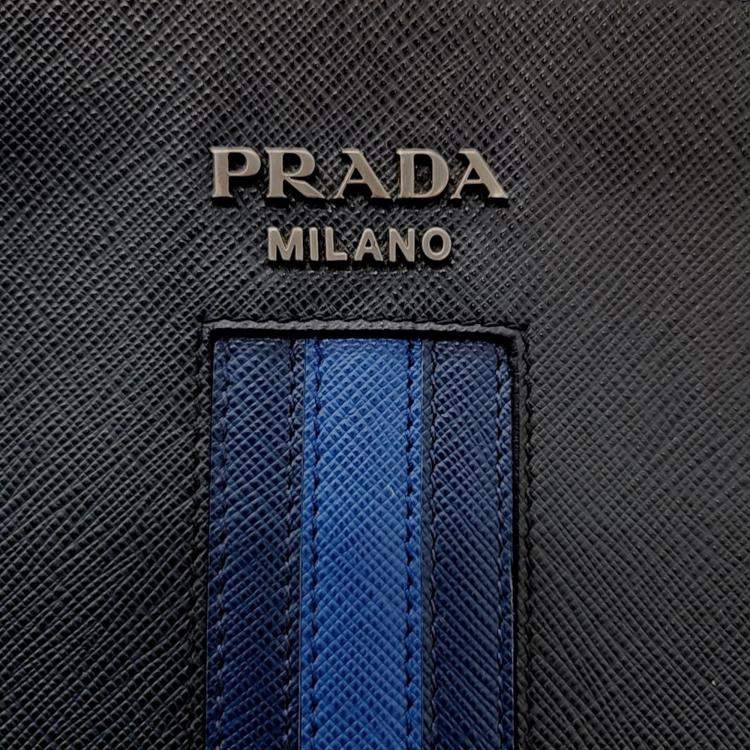 Pre Owned Prada Blue Leather Saffiano Treble Clutch 