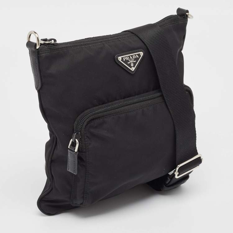 Pre Owned Prada Black Tessuto Nylon Front Pocket Messenger Bag