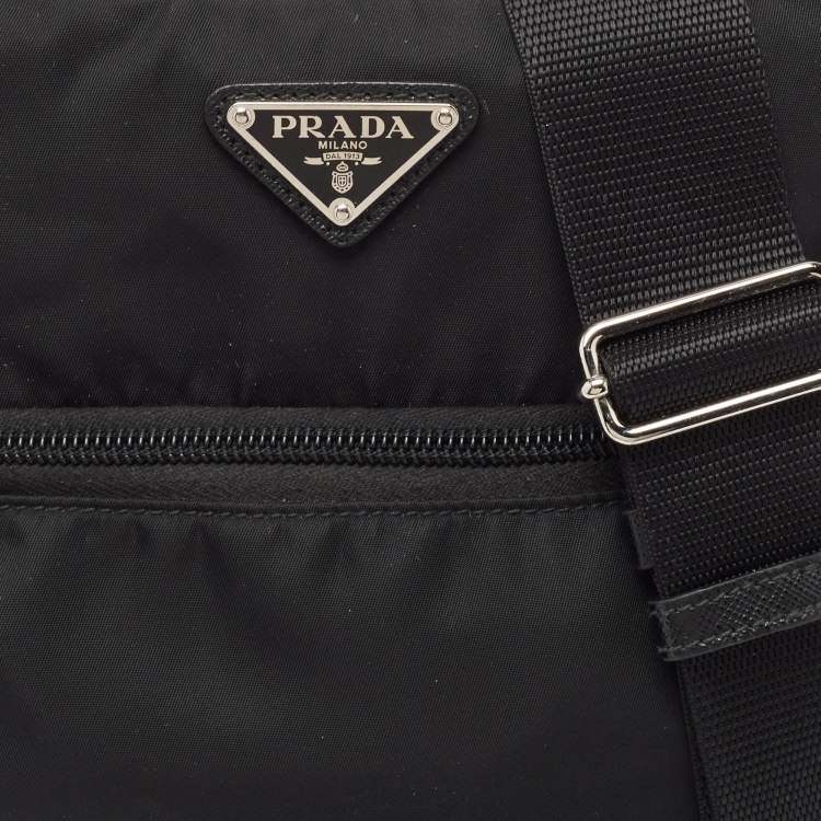 Pre Owned Prada Black Tessuto Nylon Front Pocket Messenger Bag