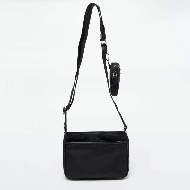 Pre Owned Prada Black Re-Nylon and Saffiano Leather Messenger Bag