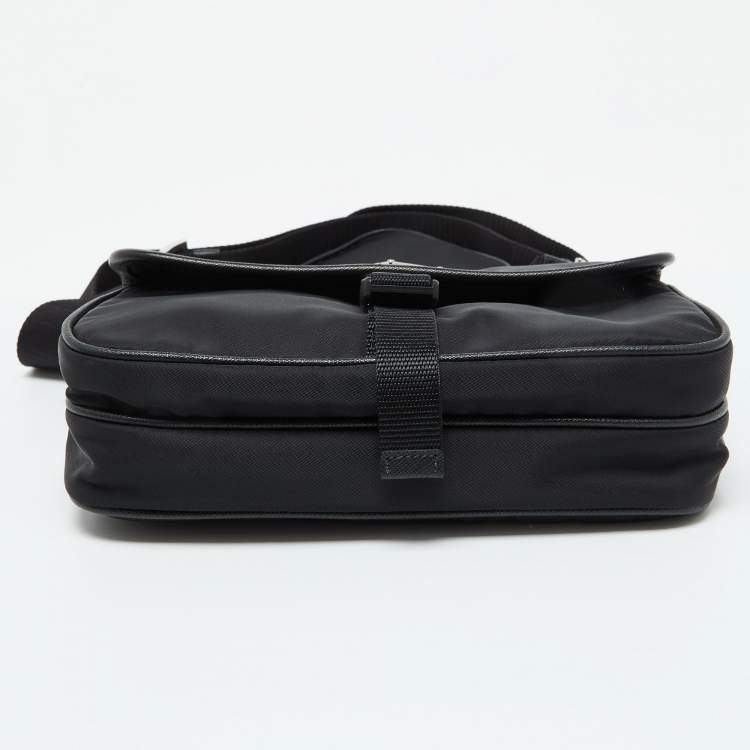 Pre Owned Prada Black Re-Nylon and Saffiano Leather Messenger Bag