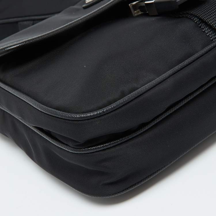 Pre Owned Prada Black Re-Nylon and Saffiano Leather Messenger Bag