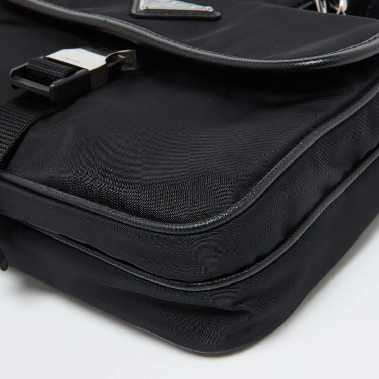 Pre Owned Prada Black Re-Nylon and Saffiano Leather Messenger Bag