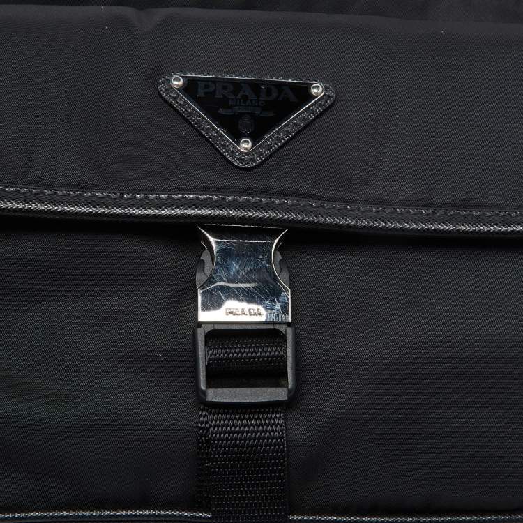 Pre Owned Prada Black Re-Nylon and Saffiano Leather Messenger Bag