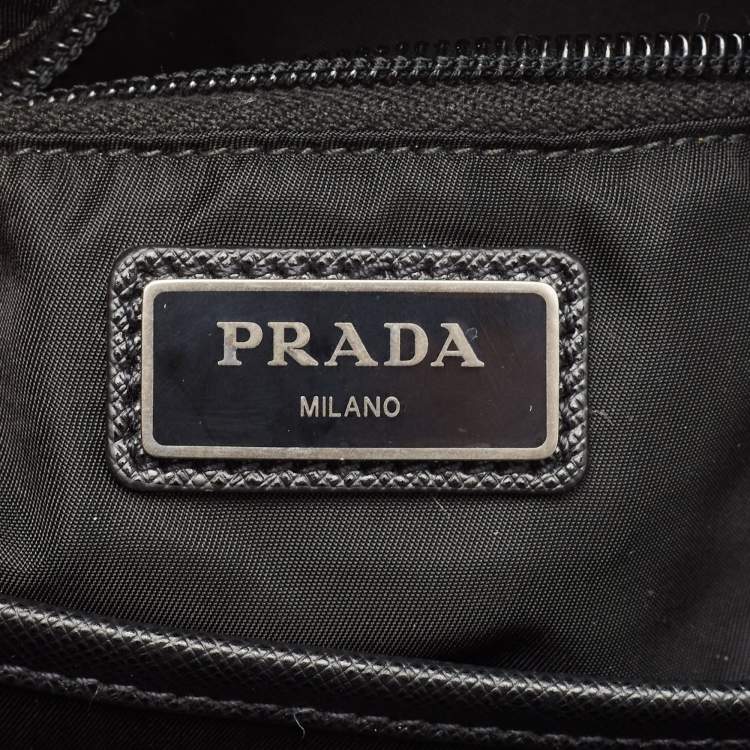 Pre Owned Prada Black Leather and Nylon Racing Logo Sling Backpack