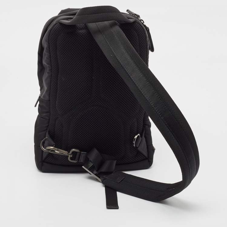 Pre Owned Prada Black Leather and Nylon Racing Logo Sling Backpack