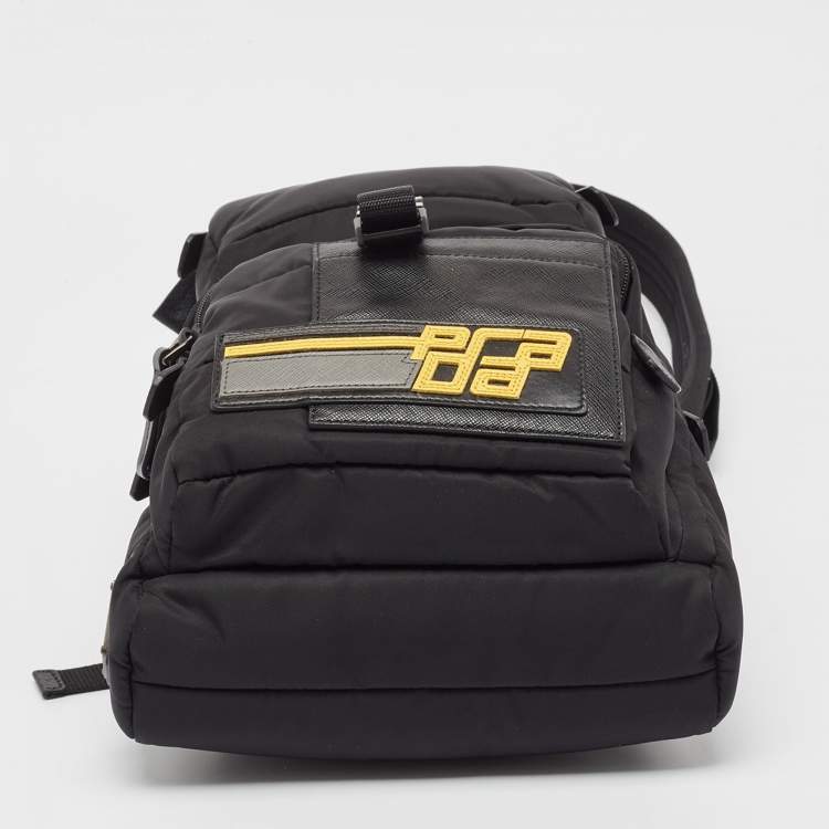 Pre Owned Prada Black Leather and Nylon Racing Logo Sling Backpack