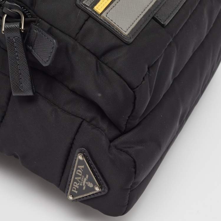 Pre Owned Prada Black Leather and Nylon Racing Logo Sling Backpack