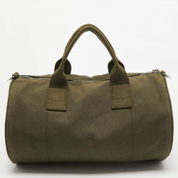 Pre Owned Prada Green Logo Jacquard Canvas Boston Bag