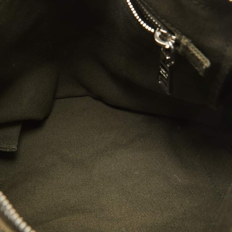 Pre Owned Prada Green Logo Jacquard Canvas Boston Bag