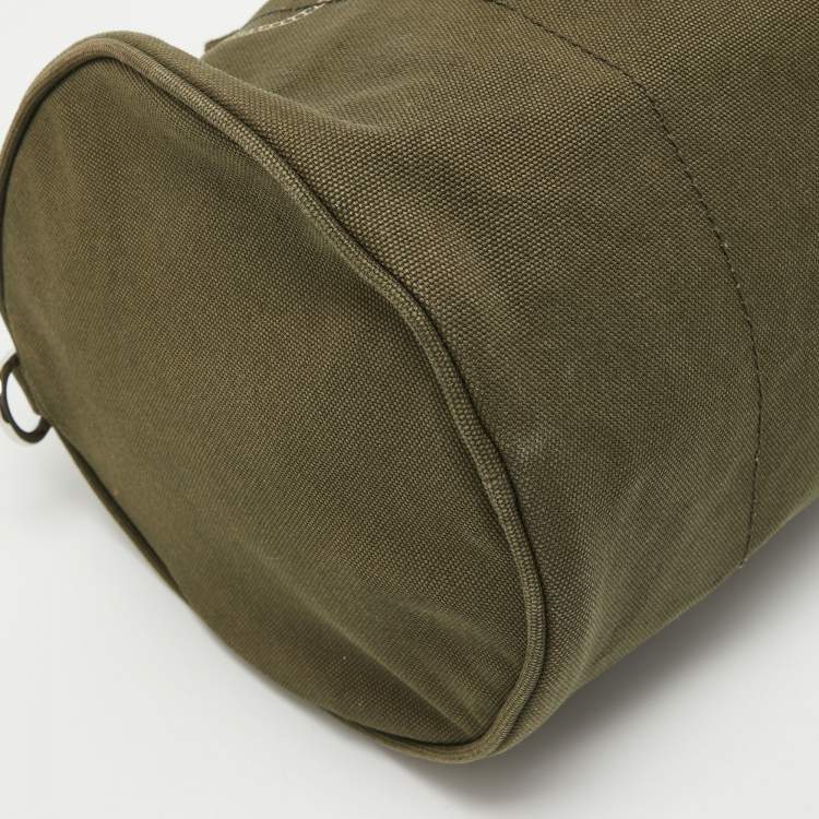 Pre Owned Prada Green Logo Jacquard Canvas Boston Bag