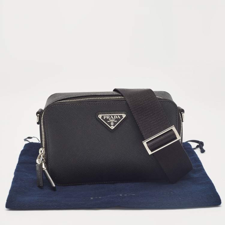 Pre Owned Prada Black Saffiano Leather Brique Crossbody Bag