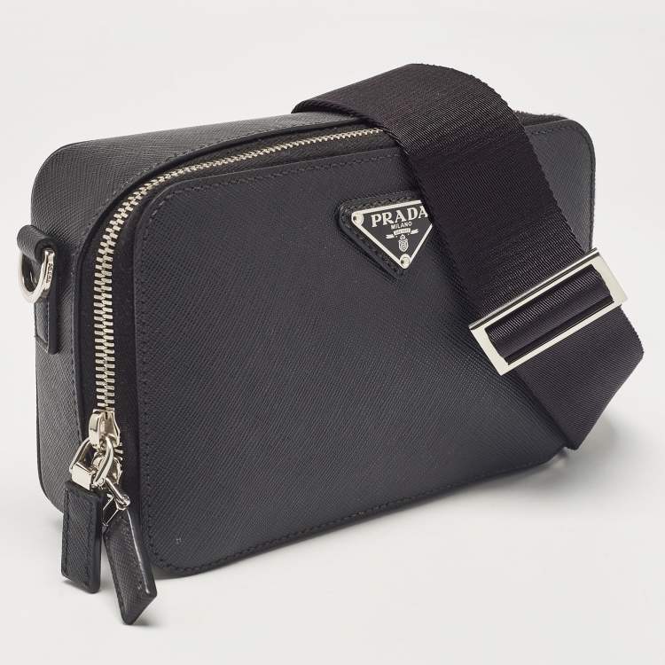 Pre Owned Prada Black Saffiano Leather Brique Crossbody Bag