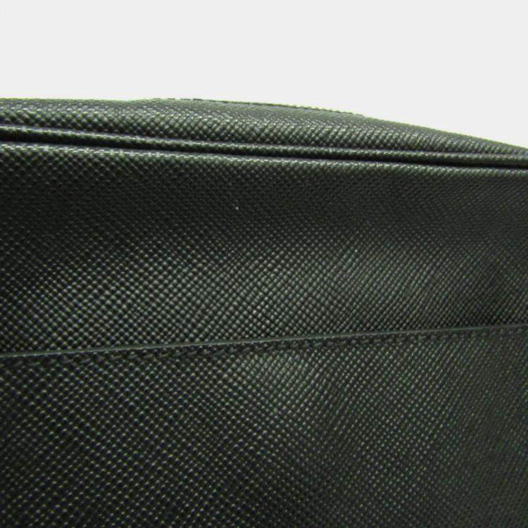 Pre Owned Prada Black Saffiano Leather Small Slit Pocket Messenger Bag