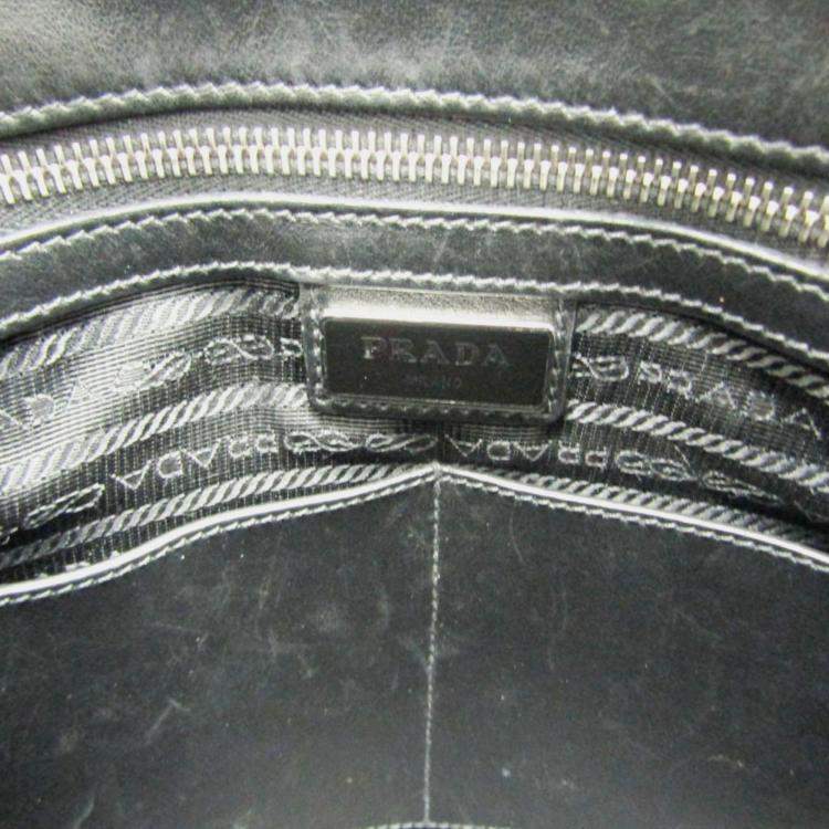 Pre Owned Prada Black Saffiano Leather Small Slit Pocket Messenger Bag
