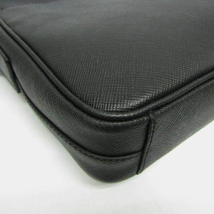 Pre Owned Prada Black Saffiano Leather Small Slit Pocket Messenger Bag