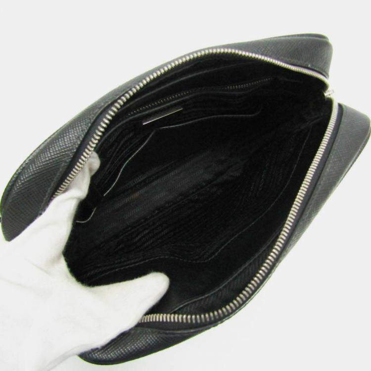 Pre Owned Prada Black Saffiano Leather Small Slit Pocket Messenger Bag