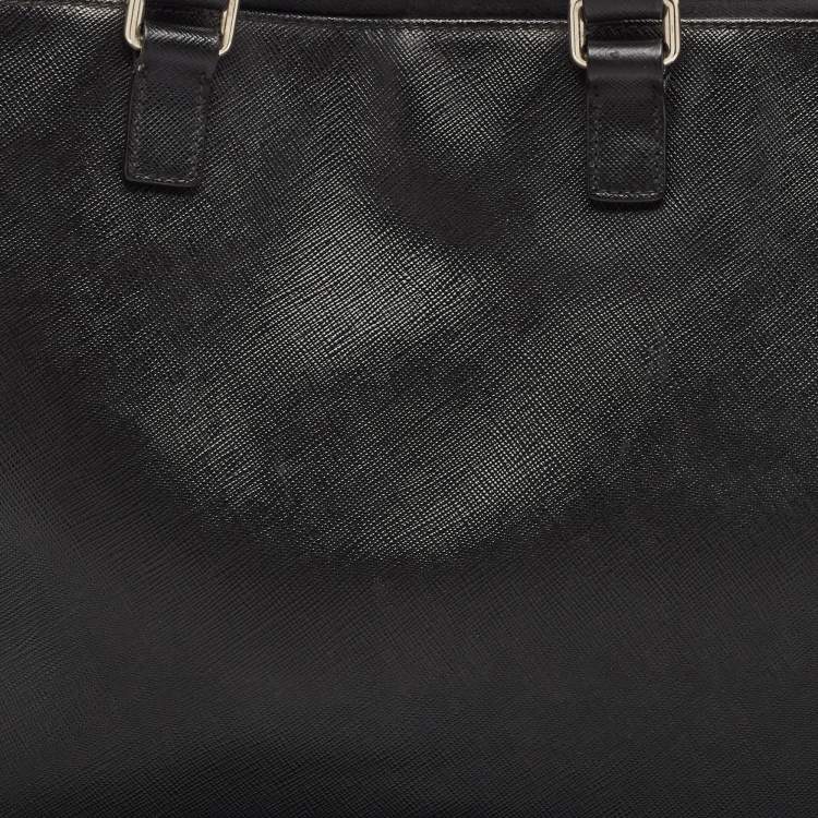 Pre Owned Prada Black Saffiano Leather Briefcase Laptop Bag