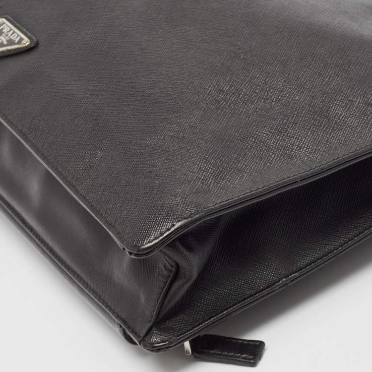 Pre Owned Prada Black Saffiano Leather Briefcase Laptop Bag