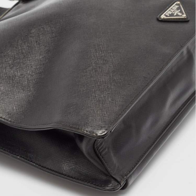 Pre Owned Prada Black Saffiano Leather Briefcase Laptop Bag