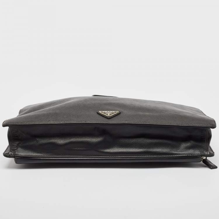 Pre Owned Prada Black Saffiano Leather Briefcase Laptop Bag