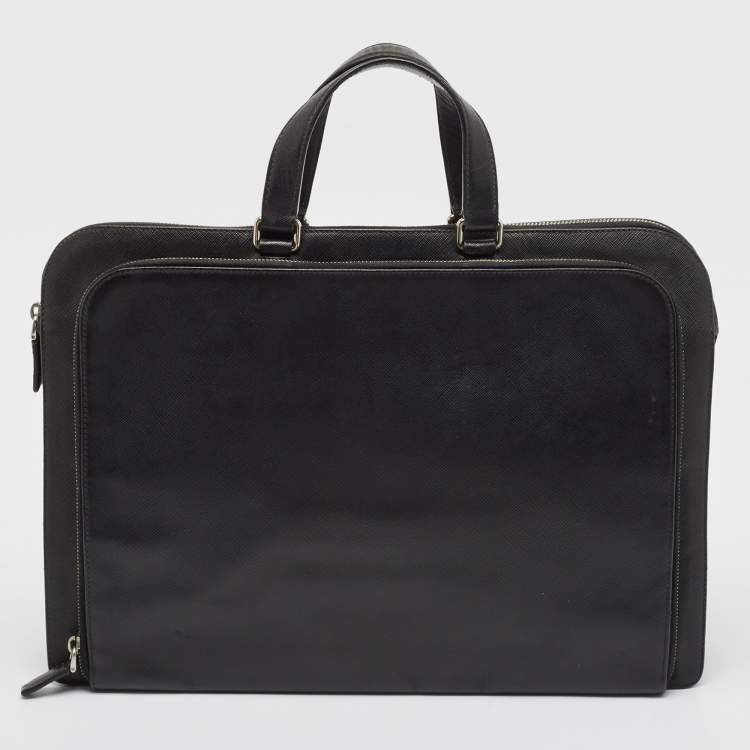 Pre Owned Prada Black Saffiano Leather Briefcase Laptop Bag