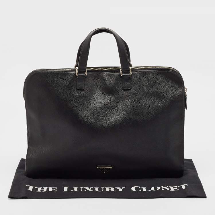 Pre Owned Prada Black Saffiano Leather Briefcase Laptop Bag