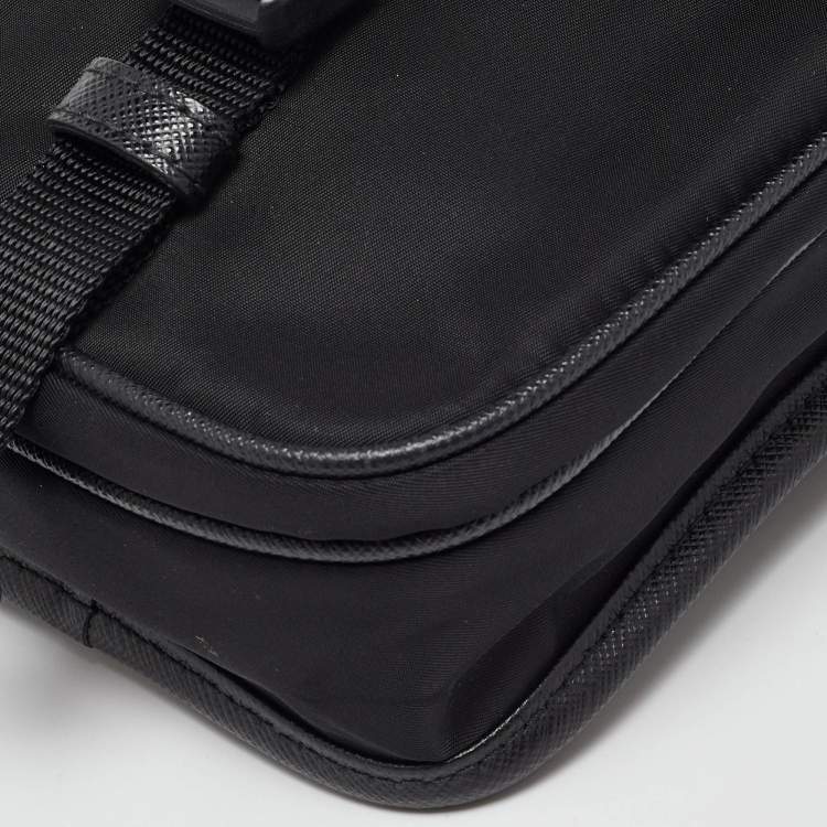 Pre Owned Prada Black Re-Nylon and Saffiano Leather Shoulder Bag