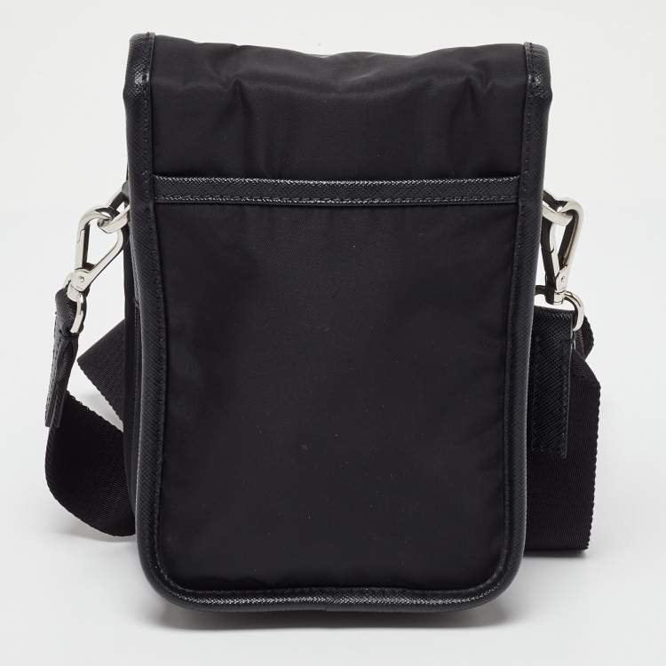 Pre Owned Prada Black Re-Nylon and Saffiano Leather Shoulder Bag
